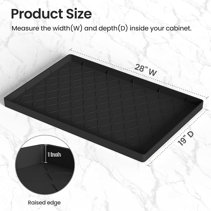 Mateeylife Under Sink Mats for Kitchen Waterproof 28"X19", Undersink Protectors，Silicone Mat Cabinet Liner, Under Sink Organizer for Bathroom and Kitchen，Boot Tray Pet Food Mat, Black