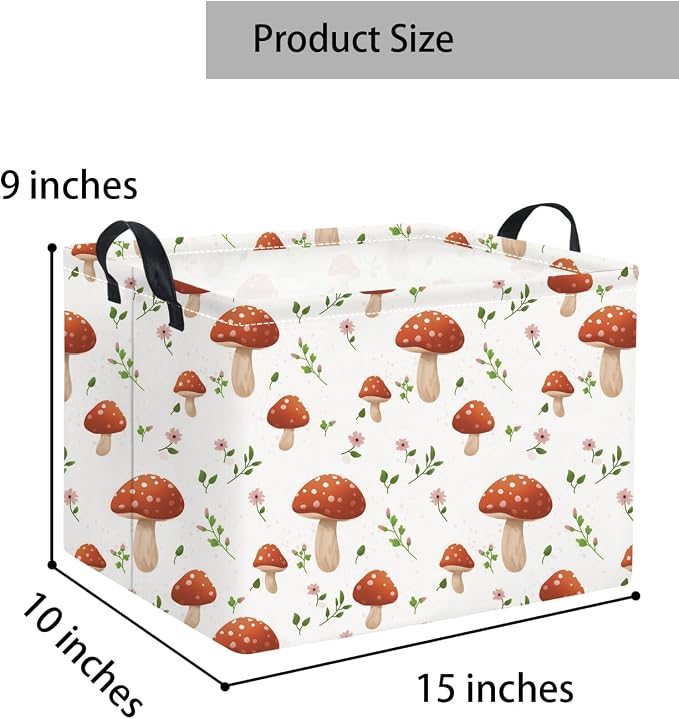 Rectangular Baby Kids Storage Basket for Home Kitchen Girls Cute Toy Storage Bin Organizer Shelf Book Room Decor(Mushroom)