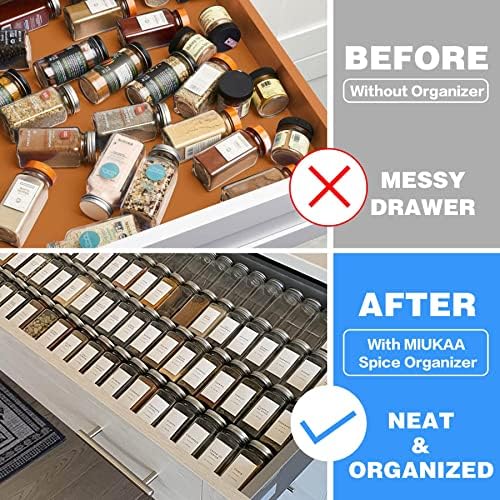 MIUKAA Clear Acrylic Spice Drawer Organizer, 4 Tier- 2 Set Expandable From 13" to 26" Drawer Seasoning Organizer, Kitche