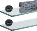 JQK Bathroom Glass Shelf Black, Tempered Glass Shower Storage 16 by 5 inches, 304 Stainless Steel Matte Black Wall Mount 2 Pack, TGS101L16-PB-P2