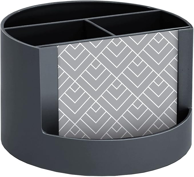 Acrimet Compact Desktop Organizer, 4 Spacious Slots, Round Pencil and Accessories Holder with Photo Slot, Ideal for Office, Art Supplies, Vanity Storage, and Home Organization (Black Plastic)