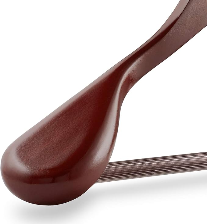 Casafield - 6 Cherry Wide Shoulder Wooden Suit Hangers - Premium Lotus Wood, Non-Slip Pant Bar & Chrome Swivel Hook for Dress Clothes, Coats, Jackets, Pants, Shirts, Skirts