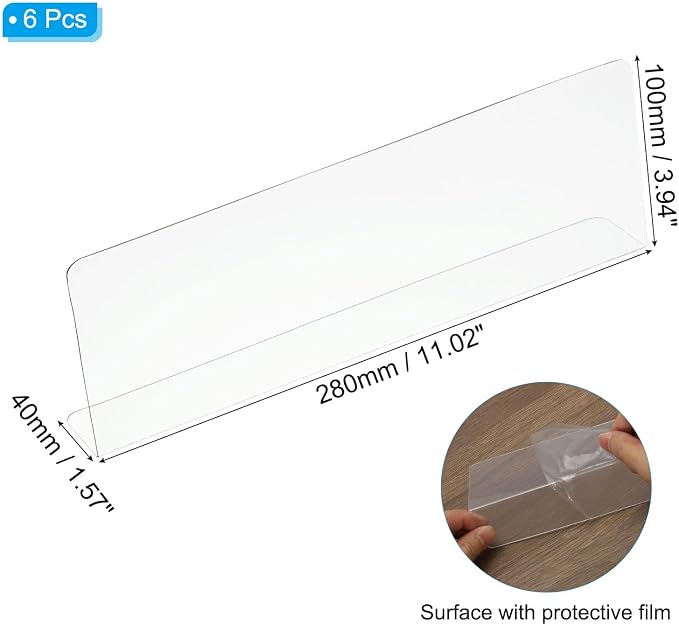 PATIKIL 6 Pack Shelf Dividers for Closet Organization, 11x1.57x3.9 Acrylic Closets Separator Kitchen Cabinet Shelves Under Bed Blocker for Bedroom Kitchen Office, Clear