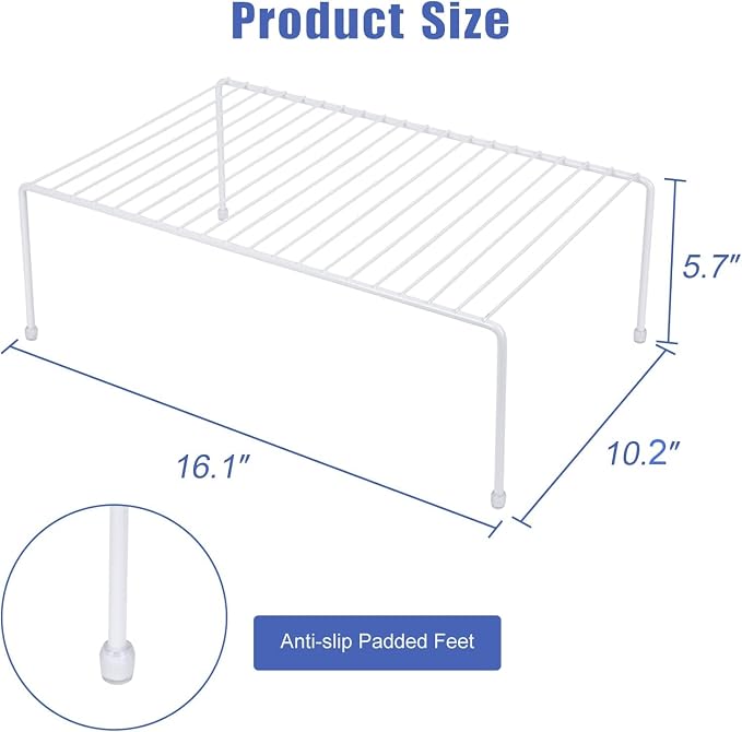 Set of 2 Large (16.1 x 10.2 Inch) Cabinet Storage Shelf Rack, Shelves，Kitchen Counter and Cabinet Shelf, Storage Rack Organizer for Bathroom Cupboard (White)