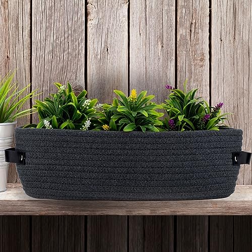 Cotton Rope Toilet Paper Holder Basket with Handle, Home Decor Organizing Small Baskets, Nursery Basket 13"x5.9"x4" Dark