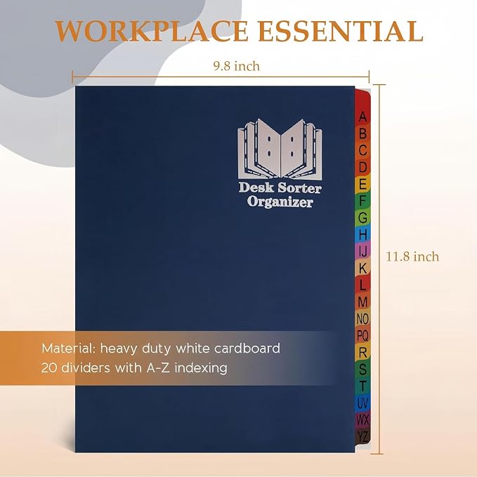 A-Z Accordion File Organizer - Alphabetical File Organizer - File sorter alphabetic a-z - Desk Organizer - Desk sorter rganizer (Heavy-Duty Cardstock,20 Dividers)