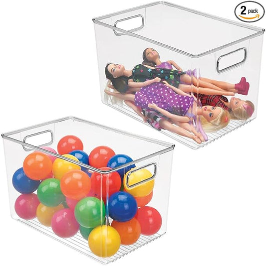 mDesign Deep Plastic Home Storage Organizer Bin for Cube Furniture Shelving in Office, Entryway, Closet, Cabinet, Bedroom, Laundry Room, Nursery, Kids Toy Room - 12" x 8" x 7.5" - 2 Pack - Clear