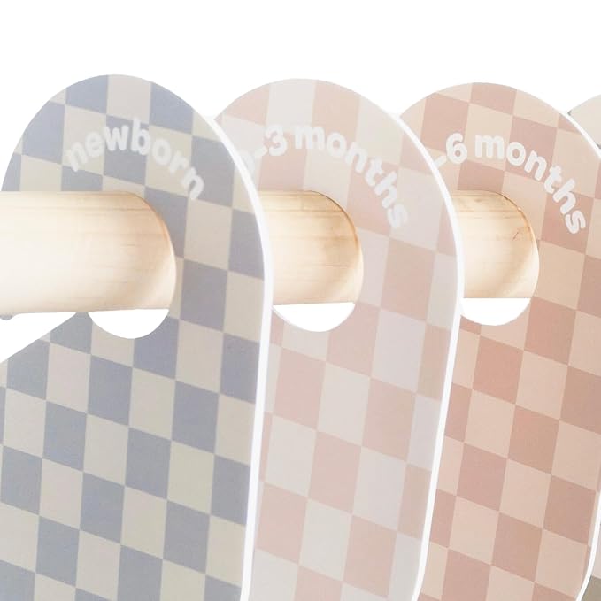 3 Sprouts Baby Closet Dividers, Newborn to 2T, Checkerboard, 8 Piece Set | Newborn to 2T sizing, 8-piece set, Double-sided size labels, Age labels, Nursery closet storage, Baby clothes organizer