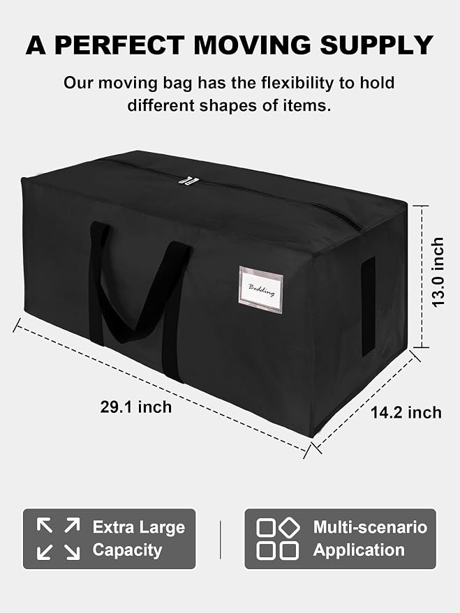 HOMESURE Supports 200lbs Heavy Duty Moving Bags - Strong Zipper & Wrap-Around Handles - Water-Resistant Storage Totes, Durable Alternative to Moving Boxes - 40 Pack - Black