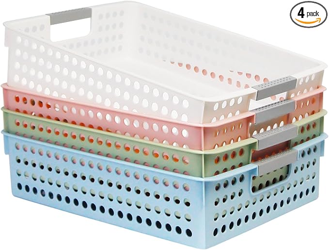 Soddeph A4 Paper Trays for Classroom with Grip Handles,Book Baskets for Library, Drawers, Office, Home,Desk,Turn in Trays Classroom Plastic Storage Baskets