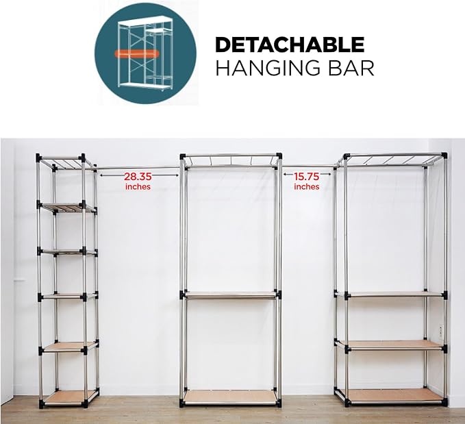 Letusto Premium Stainless Steel Freestanding Closet Organizer System - Easy Assembly, Durable, and Versatile - Heavy Duty Adjustable Portable Wardrobe Clothing Rack (Extension Rod)