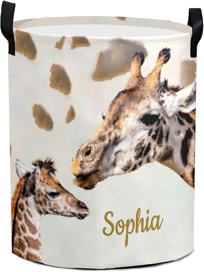 Large Storage Love Giraffe Tall Collapsible Laundry Basket Hamper for Dirty Cloth Toys Foldable for Bedroom Bathroom