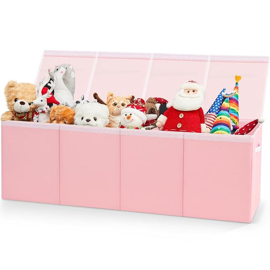 Patelai Extra Large Toy Box Chest with Lids 4/3 Grids Large Chest Collapsible Kids Toy Storage Baskets Gifts for Boys Girls Living Room Nursery Playroom(49.2 x 13 x 15.7'',Pink)