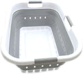 SAMMART 41L (10.8 gallon) Collapsible 3 Handled Plastic Laundry Basket - Foldable Pop Up Storage Container/Organizer - Portable Washing Tub - Space Saving (3 handled rectangular, White/Grey)