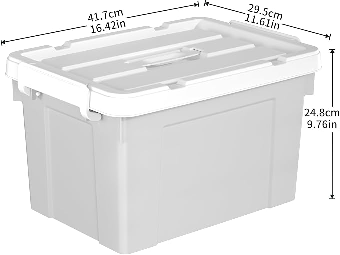 Cetomo Lidded Storage Bin with Handle, Tote Organizing Container with Durable Lid and Secure Latching Buckles, Stackable and Nestable, Plastic, 25 Quart-3 Pack, Gray