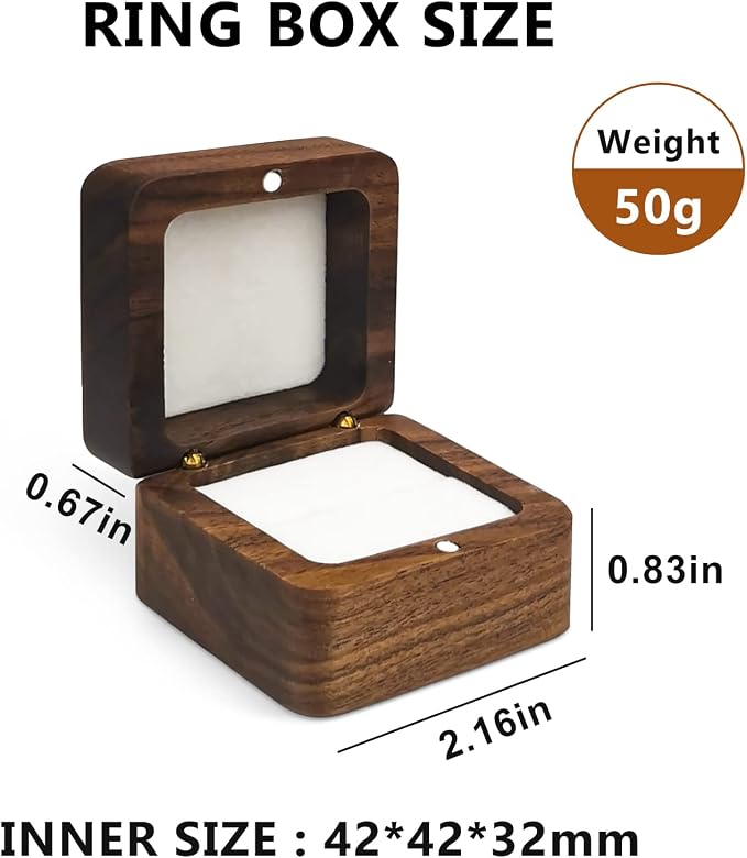 Wooden Ring Box, Mini Engagement Ring Holder Box with Single Slot, Square Wedding Rings Box for Rings, Elegant and Retro RingHolder Box for Wedding, Ceremony (white)