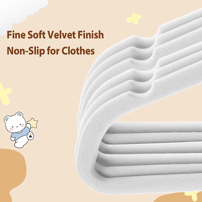 Baby Velvet Hangers Non-Slip Space Saving Swivel Hook 32 Pack White