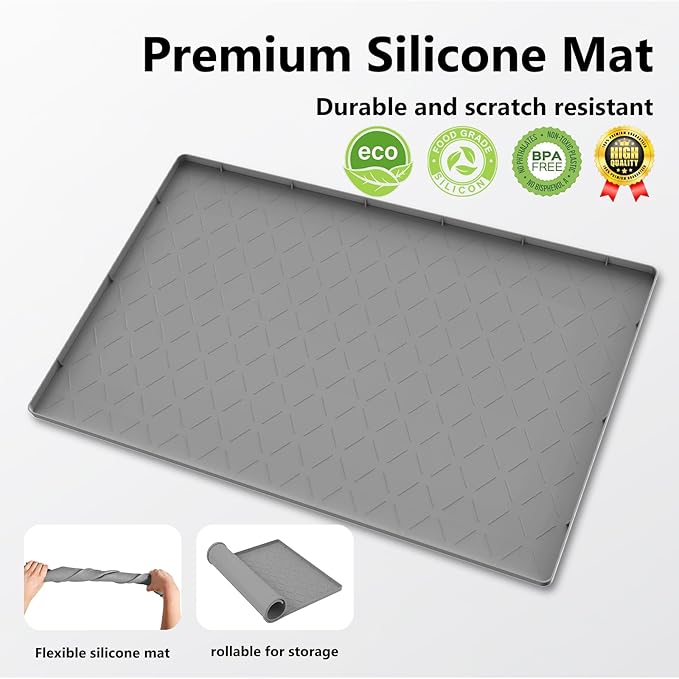 Mateeylife Under Sink Mats for Kitchen Waterproof 34"X22", Undersink Protectors，Silicone Mat Cabinet Liner, Under Sink Organizer for Bathroom and Kitchen，Boot Tray Pet Food Mat, Dark Grey