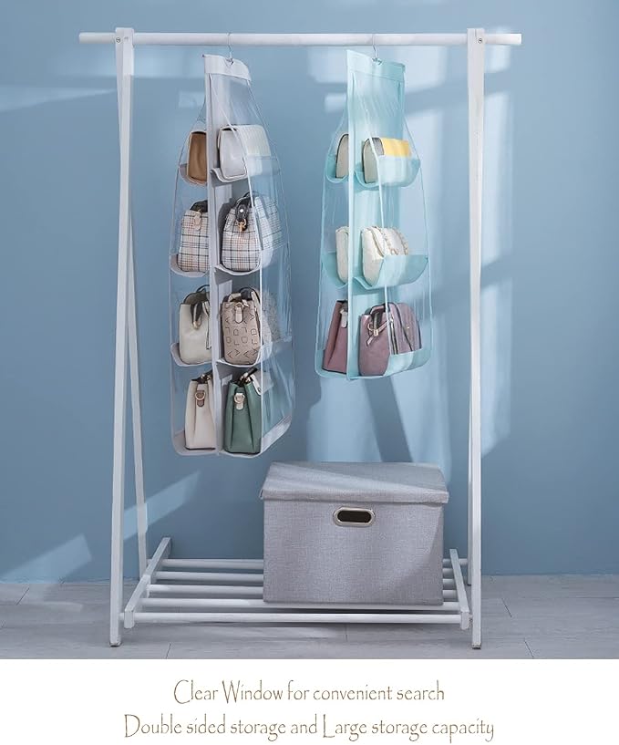 MURRI&MURRDI 1 Pack Hanging Handbag Organizer for Closet, Purse Storage Holder with 8 Easy Access Clear PVC Pockets, Purse Hanger for Wardrobe Space Saving Hanging Bags (Gray)