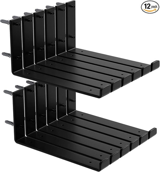 12-Pack - 11.25" L x 6" H x 1.5" W Shelf Bracket, 1/5” Thick Iron Metal Wall Rustic Industrial J Lip Floating Shelf Bracket