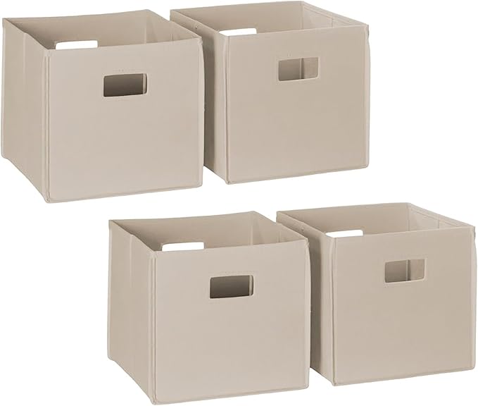 RiverRidge Folding Storage Bins with Handles Taupe Cube Storage Organizer for Closet, Bedroom & Playroom - Closet Organizers and Storage Set of 4