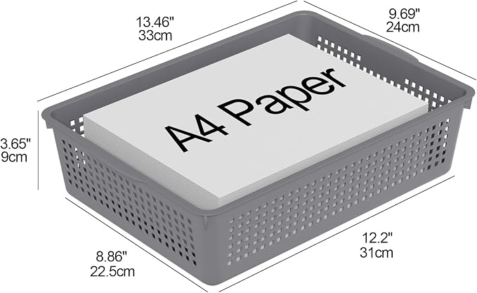 6-Pack A4 Paper Storage Trays, Desktop File Organizer Baskets, Grey | Organizing Desk Tray for A4 Papers, Classroom Storage Plastic Paper Bins, Fun Turn In Trays for Teachers and Students
