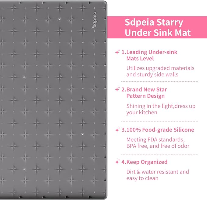 Sdpeia Under Sink Organizer Waterproof Under Sink Mat for Kitchen and Bathroom - Protects Cabinets from Leaks 22 x 22 inches Kitchen Cabinet Liner Shelf Liner(Grey), Gray