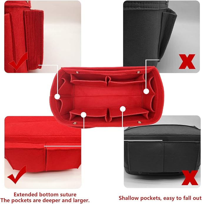 LEXSION Felt Purse Organizer Insert Multi Pocket Bag Organizer Shaper | zipper bag, tote shaper, multi pocket bag, handbag shaper, various sizes