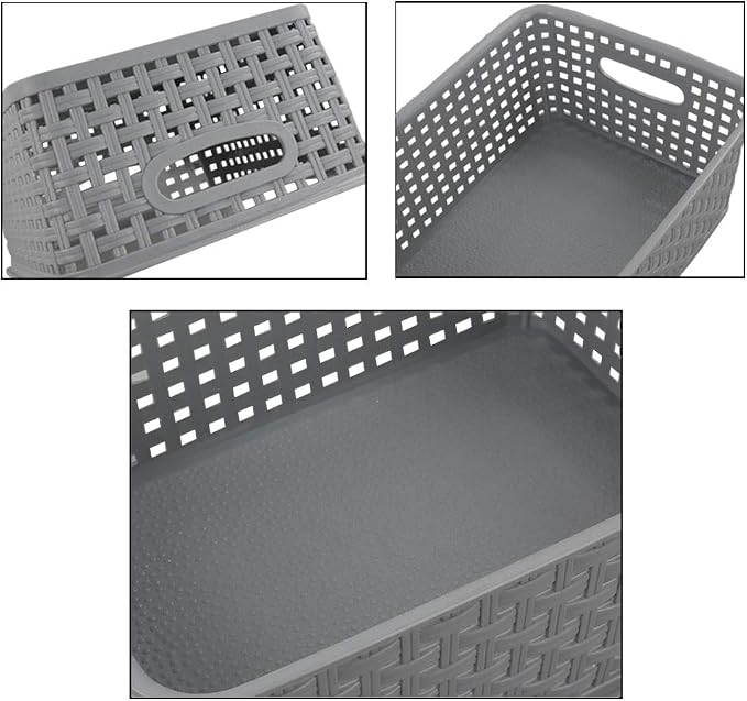 Teyyvn Plastic Storage Basket, 10.03" x 7.59" x 4.09", Pack of 6, Gray