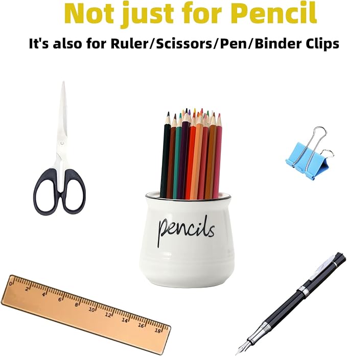 ONTUBE Porcelain Pencils Holder Stand,Ceramic Pens Holder (White)