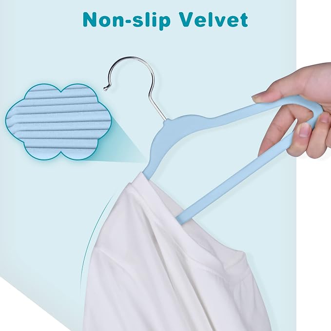 BAGAIL 50 Pack Kids Velvet Hangers 14” Inch Children's Clothes Hangers Non-Slip Baby Hangers for Infant/Toddler (Babyblue)