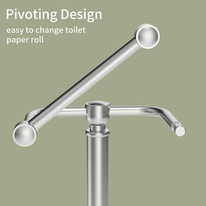 Toilet Paper Holder Stand, Brushed Nickel Toilet Paper Holder Free Standing,Post Pivoting Design & Stable Weighted Base SUS304 Stainless Steel for Bathroom