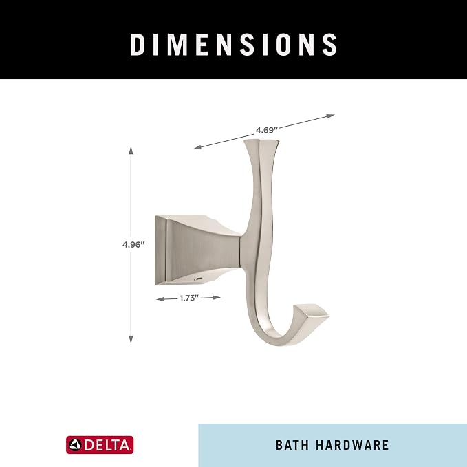 Delta Dryden (1-Pack) Towel Hooks Brilliance Stainless Steel Double Bathroom Hooks Wall Mounted for Robes & Towels Hand Towel Hook Holder Kitchen, Bathroom Accessories 75135-SS