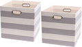 Posprica Storage Cubes,13×13 Collapsible Storage Baskets Bins Fabric Drawers - 2pcs, Grey-white Striped
