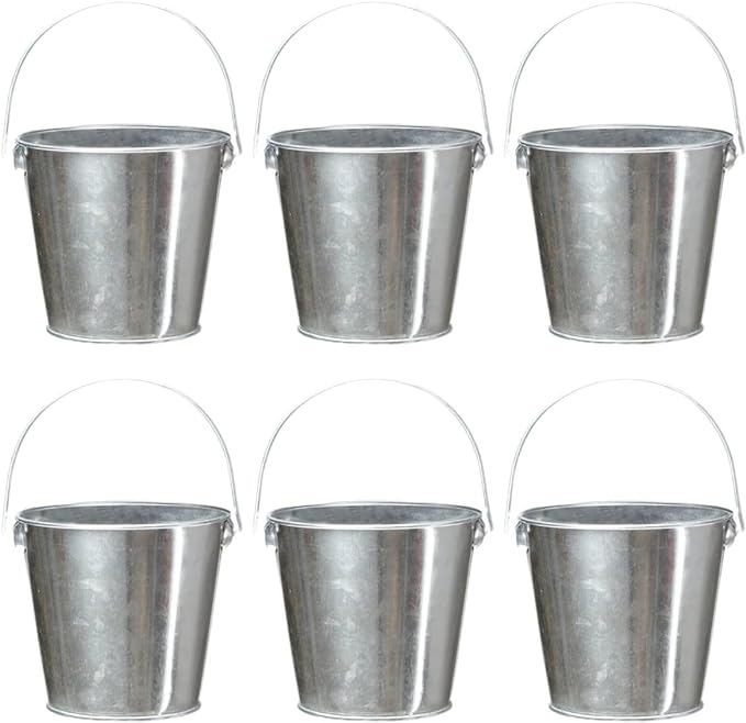 Galvanized Tin Metal Buckets with Handle, 6 Pack 5.91 Inch Iron Pail, Easter Bucket,Pencil Holder and Flower Pots,Craft Supply Holders for Events,School Storage and Party (Silver)