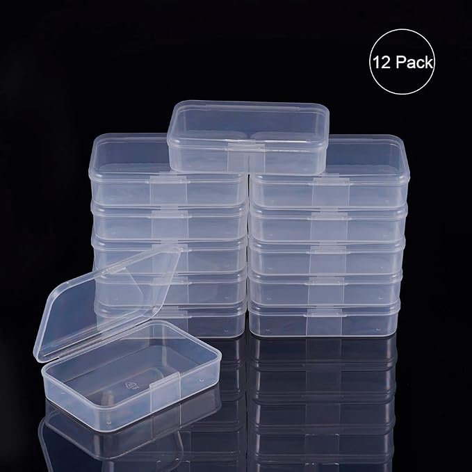 BENECREAT 12 Pack Rectangle Clear Plastic Bead Storage Containers Box Case with Lid for Earplugs Tiny Beads Dices and Other Craft Accessories - 3.46x2.28x0.78 Inches