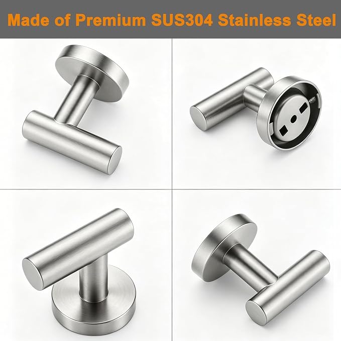 Nolimas Bathroom Towel Hooks SUS 304 Stainless Steel Coat Hook Round Clothes Towel Coat Robe Hook Cabinet Closet Door Sponges Holder for Bath Kitchen Garage Hotel,Wall Mounted, Brushed Nickel, 2Pack