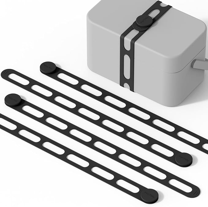 FORTIDY Silicone Latch Strap for Slow Cooker Lid, Pot, Bento Box, 21.65 in Reusable Elastic Self-Lock Silicone Tie for Bundling or Organizing Curtain, Cords, Yoga Mat, Camping Mat, 4pcs (Black)