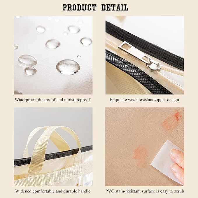 fazhongfa 2PCS Dust Bags for Handbags Clear Purse Storage Organizer Non-Woven Hanging Bag Closet with Zipper and Handle (Large, Cream Color)