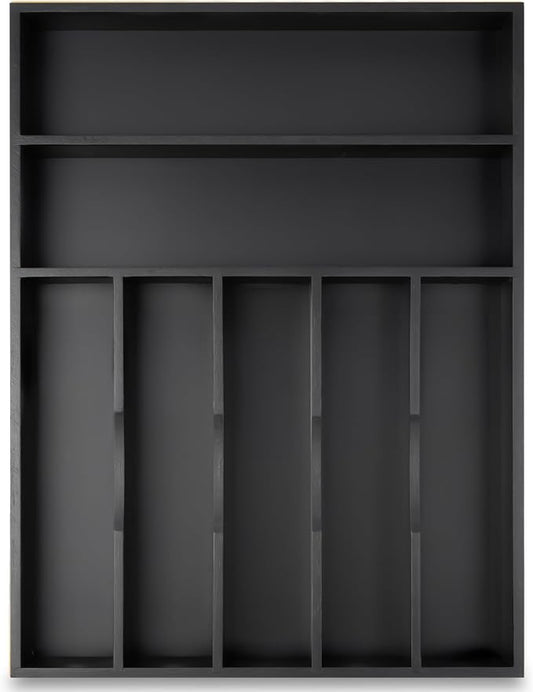Besilord Silverware Organizer Kitchen Drawer Organizer Utensil Organizer Bamboo Silverware Holder Cutlery Organizer in Drawer Flatware Organizer Tray(7 slots, Black