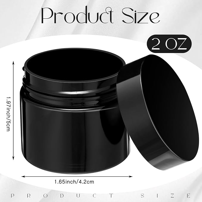 SATINIOR 12 Pack 2 oz Plastic Container Jars with Lids Round Clear Travel Cosmetic Container Slime Jar for Toiletries, Lotion, Cream, Ointment, Makeup, Rhinestone, Sample, Kitchen Storage(Pure Black)
