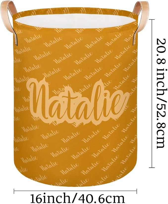 Personalized Laundry Basket, Custom Gift Laundry Hamper, Collapsible Nursery Waterproof Laundry Baskets, Dirty Clothes Toy Hamper with Handles Name Text Orange