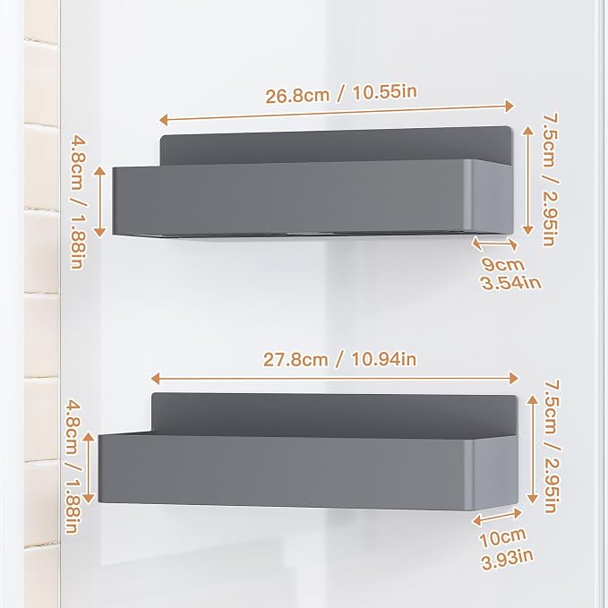 Mystozer Magnetic Spice Rack for Refrigerator, Kitchen Organizer and Storage Shelf, Grey(2 Pack)