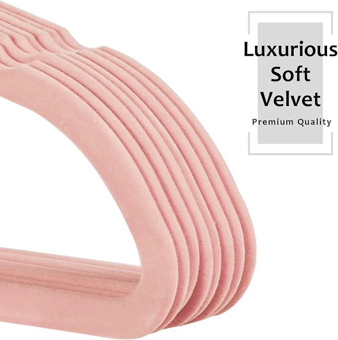 VECELO Premium Velvet Clothes Hangers Suit Heavy Duty (50 Pack)-Non Slip & Space-Saving with 6 Finger Clips & Tie Rack Excellent for Men and Women,Pink