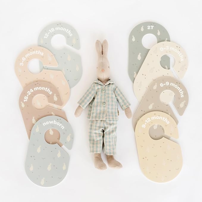 3 Sprouts Baby Closet Dividers, Newborn to 2T, Rabbit, 8 Piece Set | Newborn to 2T sizing, 8-piece set, Double-sided size labels, Age labels, Nursery closet storage, Baby clothes organizer