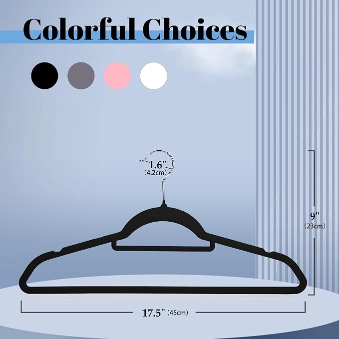 Smartor Black Velvet Hangers 20 Pack, Space Saving Clothes Hangers with Tie Bar, Non-Slip Felt Hanger with Shoulder Notches, Heavy Duty Suit Hanger for Coat, Shirt, Pants, Dress | Non-slip Felt, Shoulder Notches and 360° Hooks Keep Suits, Dresses and P...