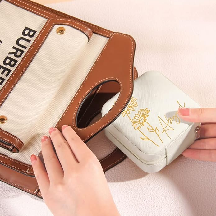 Bridesmaid Gifts Jewelry Box Personalized Small Jewelry Travel Case Custom PU Leather Portable Bridesmaid Proposal Boxes Mini Jewellery Organizer Storage Earrings Rings Necklaces for Women Girls-Pink