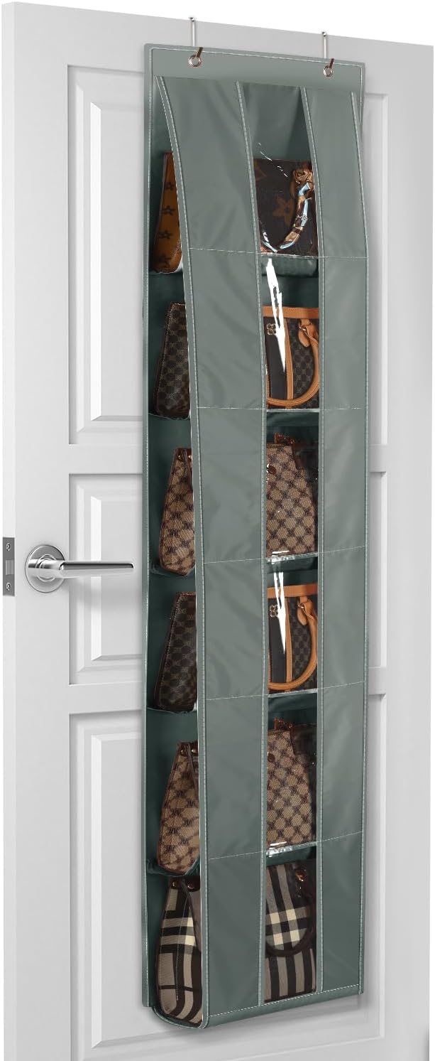 Lirex Over The Door Purse Organizer, Space-Saving Medium and Large Handbag Storage Organizer Clothing Closet Hanger, Dark Grey