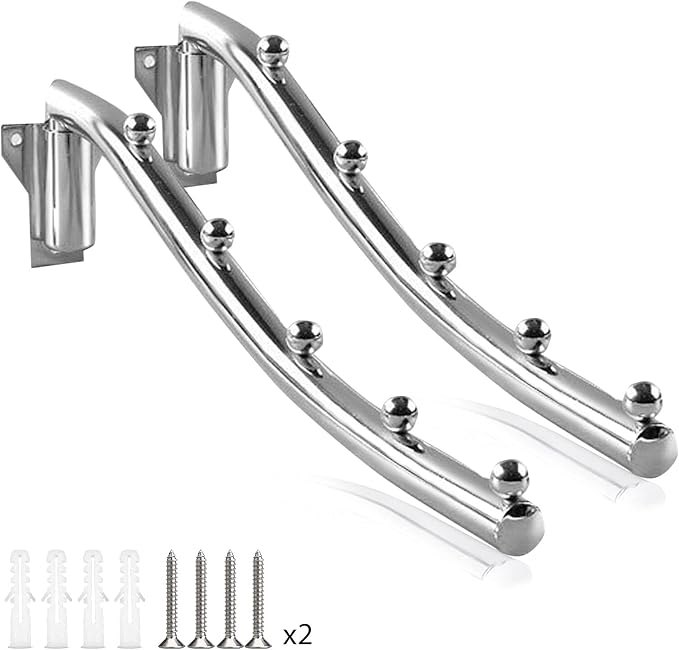 2 Pack Stainless Steel Clothes Hanger Rack Wall Mount, Folding Garment Hook with 180°Rotation Swing Arm Suit Hangers Coat Storage Organizer for Laundry Room Bedroom Clothing Drying Rack with 5 Hooks