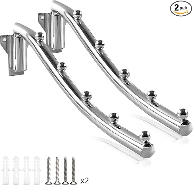 Wall Mounted Folding Clothes Hanger Rack, Stainless Steel, Brushed, Silver, 2 Pack